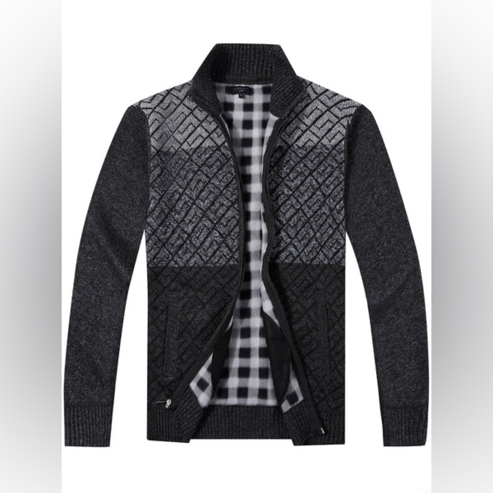 Gioberti Knitted Full Zip Block Design Cardigan Sweater Soft Brushed Flannel XL